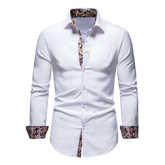 Men’s Shirt – Slim Fit – Button Down – Contrast Paisley Collar and Cuffs – Breathable Fabric