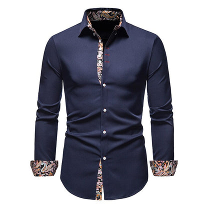 Men’s Shirt – Slim Fit – Button Down – Contrast Paisley Collar and Cuffs – Breathable Fabric