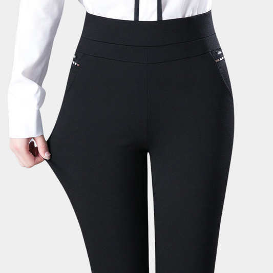 Women’s Trousers – Slim Fit – High Waist – Stretch Fabric – Full Length – Minimalist Style