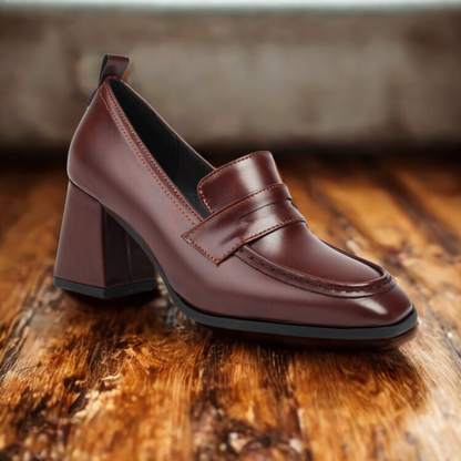 Women’s Loafer Shoes – Structured Fit – Square Toe – Mid Block Heel – Slip-On Style