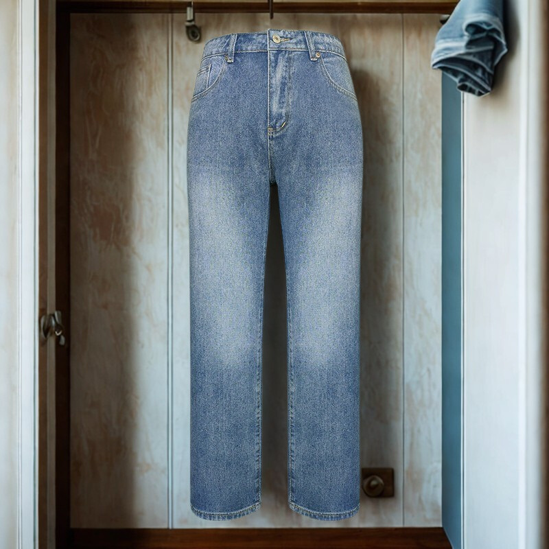 Women’s Pants - Cotton - Loose Fit - Straight Leg - Mid-Rise Waist - Two-Tone Wash