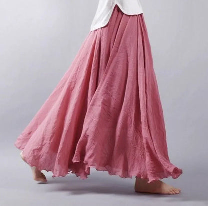 Women’s Maxi Skirt – Flowing Fit – Crinkled Texture – Breathable Blend – Boho Style