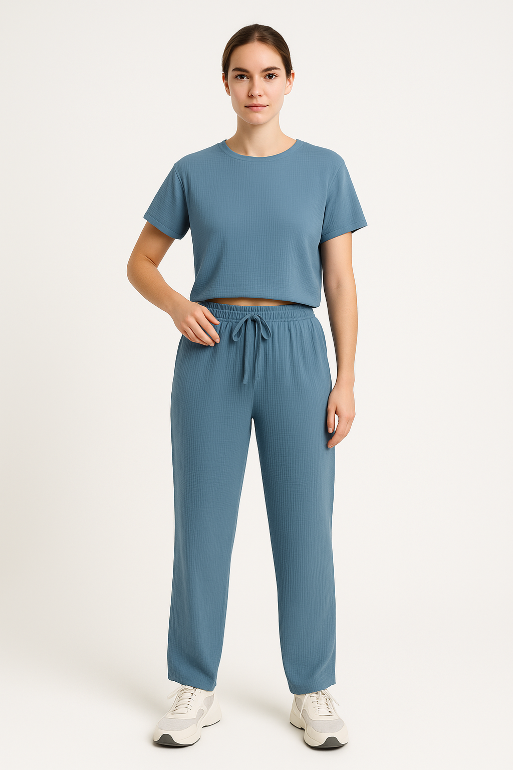 Women’s Lounge Set – Soft Knit – Cropped Top – Wide-Leg Pants – Relaxed Fit