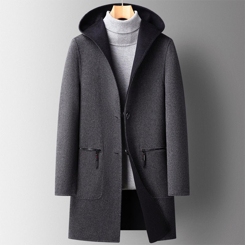 Theodore Hooded Coat | Reversible Design Button Front Coat