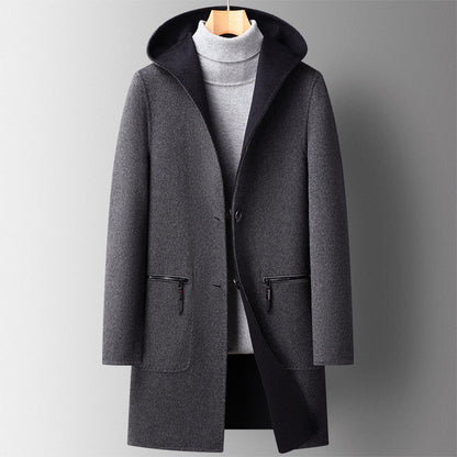 Theodore Hooded Coat | Reversible Design Button Front Coat