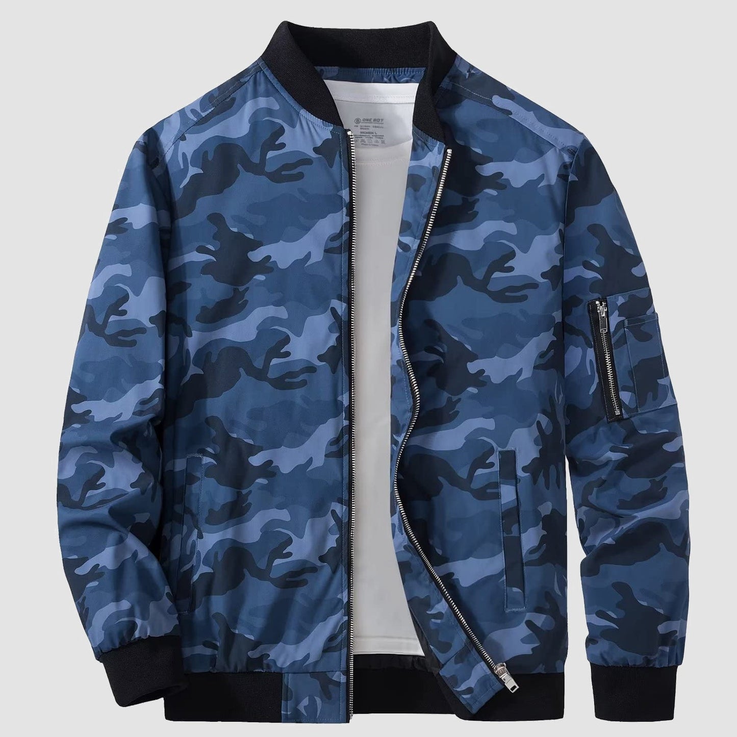 Men’s Bomber Jacket – Relaxed Fit – Woven Fabric – Ribbed Collar and Cuffs – Zipper Pocket