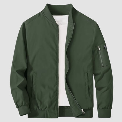Men’s Bomber Jacket – Relaxed Fit – Woven Fabric – Ribbed Collar and Cuffs – Zipper Pocket