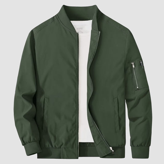 Men’s Bomber Jacket – Relaxed Fit – Woven Fabric – Ribbed Collar and Cuffs – Zipper Pocket