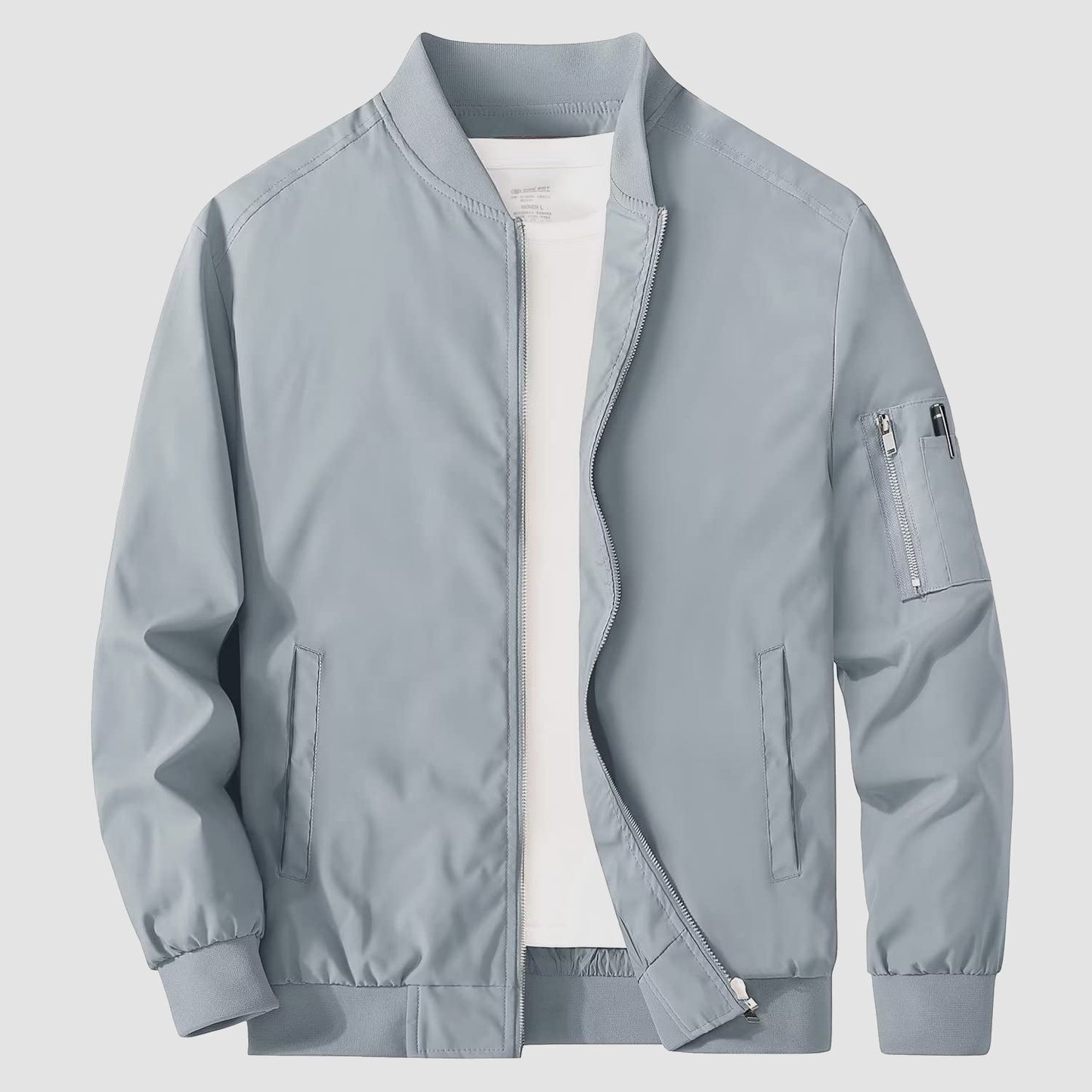 Men’s Bomber Jacket – Relaxed Fit – Woven Fabric – Ribbed Collar and Cuffs – Zipper Pocket