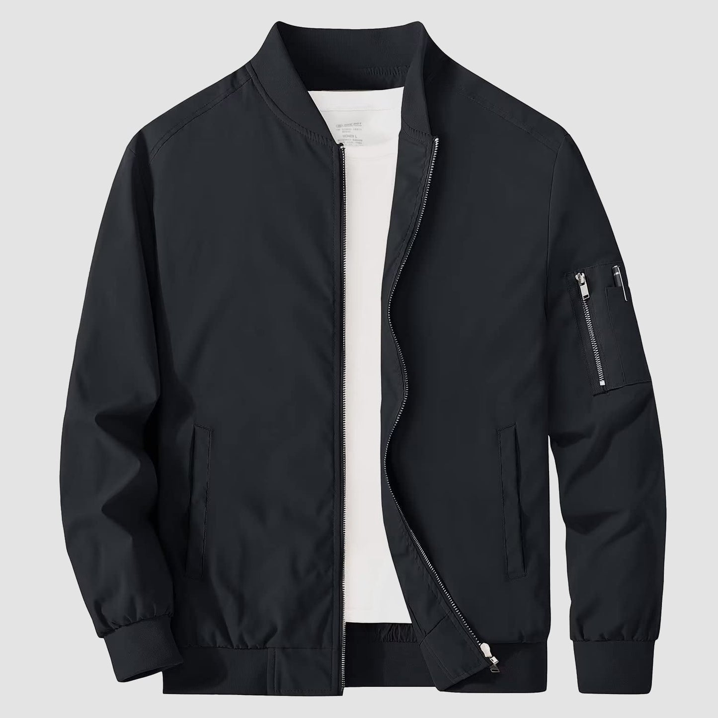 Men’s Bomber Jacket – Relaxed Fit – Woven Fabric – Ribbed Collar and Cuffs – Zipper Pocket