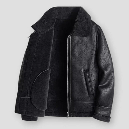 Oliver Shearling Bomber Jacket | Zip Front Collar Strap Bomber Jacket