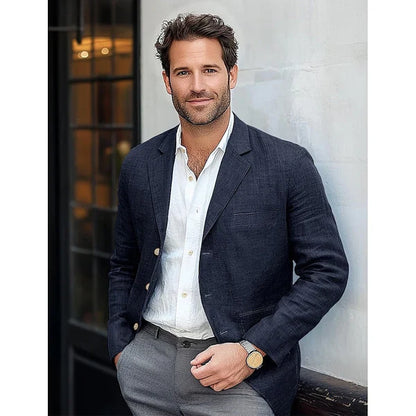Men’s Blazer – Tailored Fit – Lightweight Linnen – Notch Lapel – Smart Casual