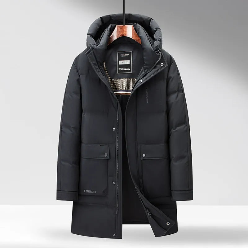 Sebastian Mid-Length Hooded Down Parka | Tailored Fit Quilted Parka