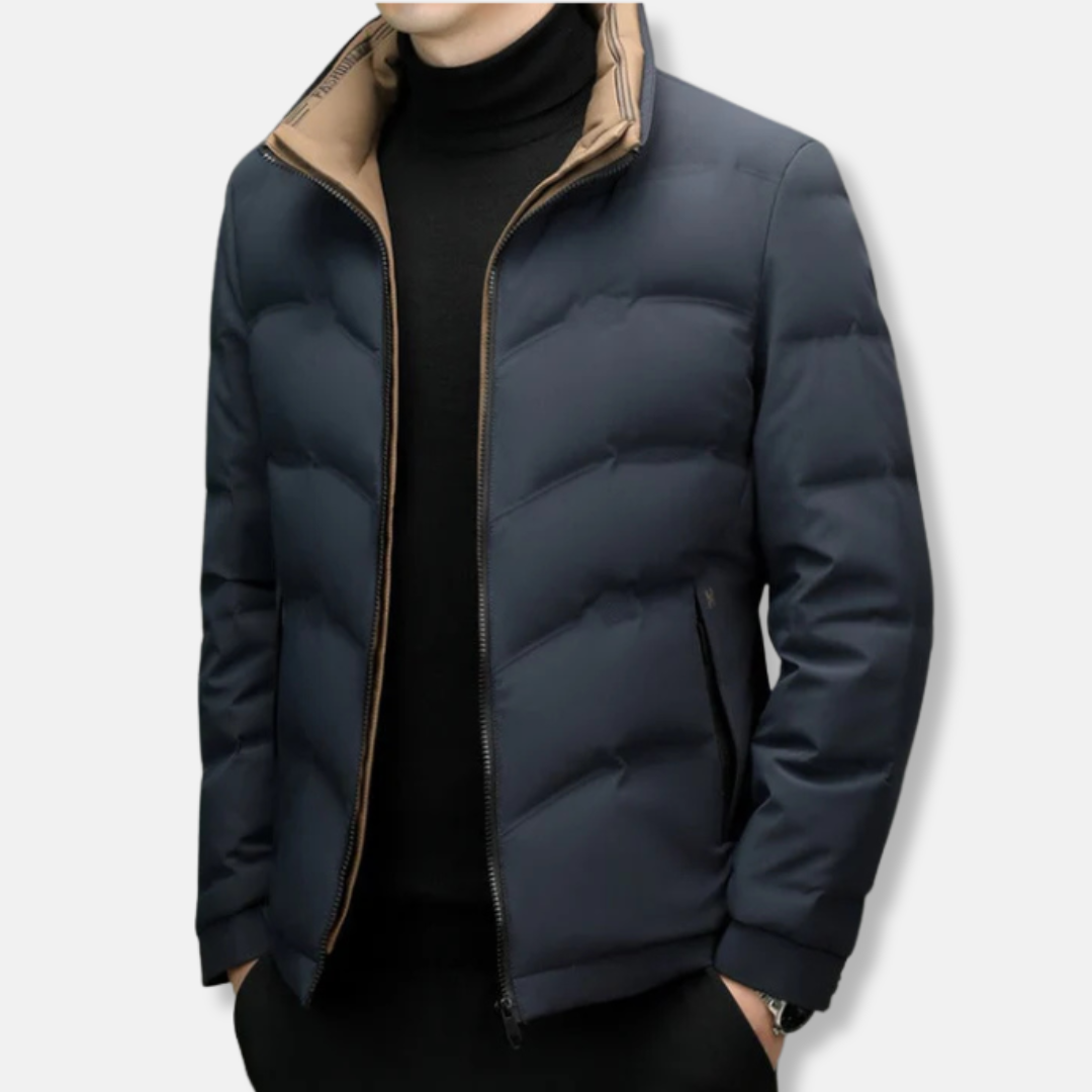 Jack Quilted Chevron Regular Fit Puffer Jacket | Stand Collar Zipper Pockets Puffer Jacket