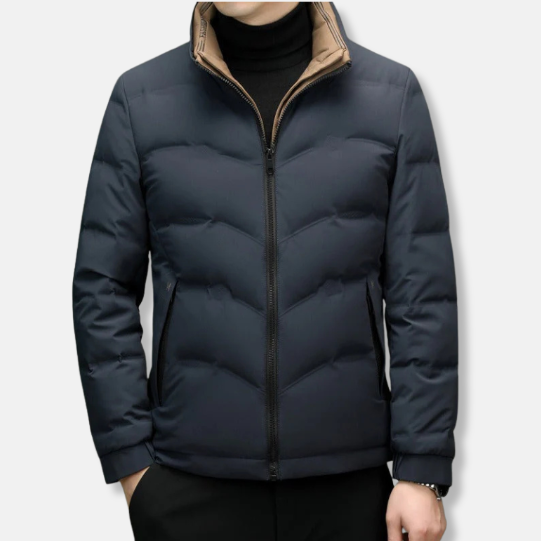 Jack Quilted Chevron Regular Fit Puffer Jacket | Stand Collar Zipper Pockets Puffer Jacket