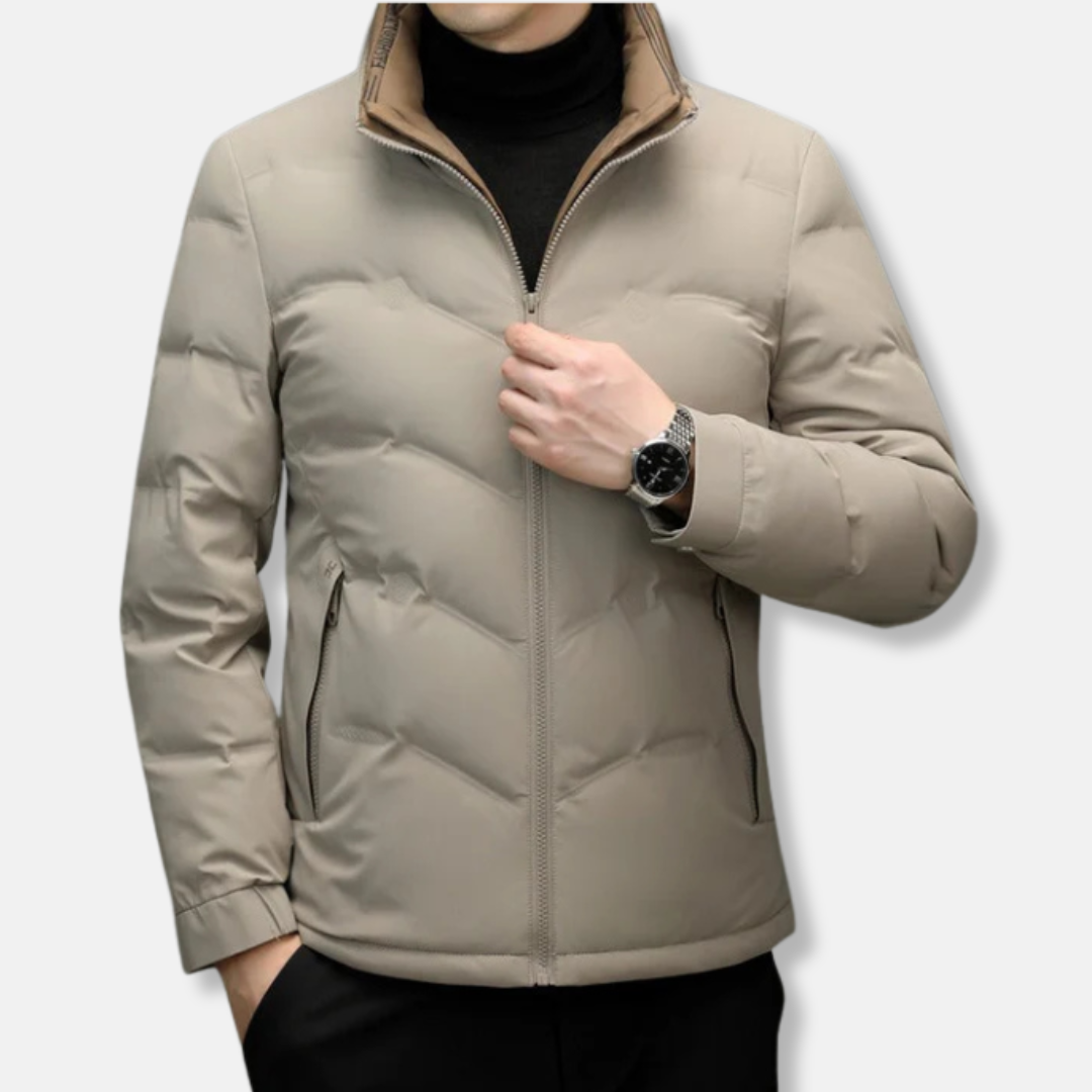 Jack Quilted Chevron Regular Fit Puffer Jacket | Stand Collar Zipper Pockets Puffer Jacket