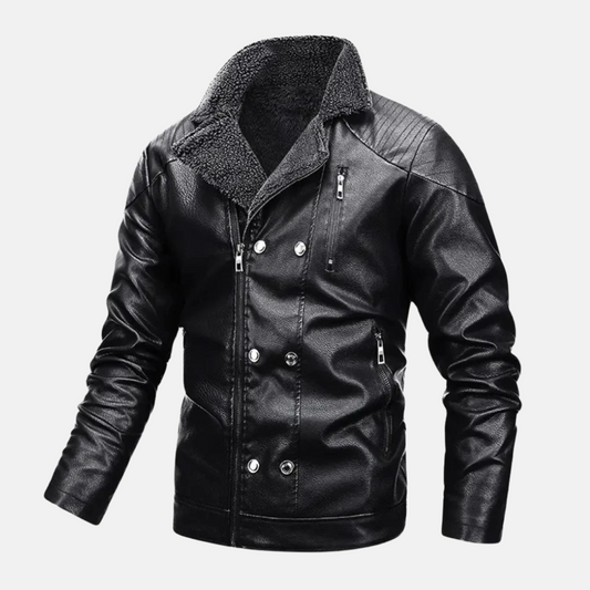Oscar Regular Fit Biker Jacket | Shearling Collar Quilted Shoulders Biker Jacket