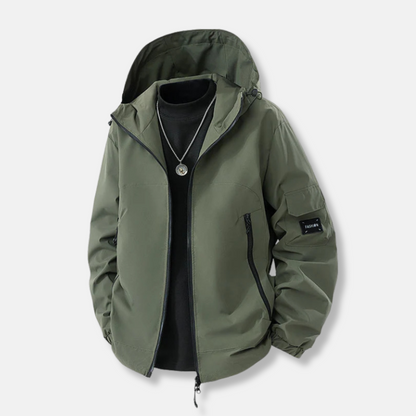 Freddie Hooded Relaxed Fit Windbreaker Jacket | Solid Hip-Length Jacket