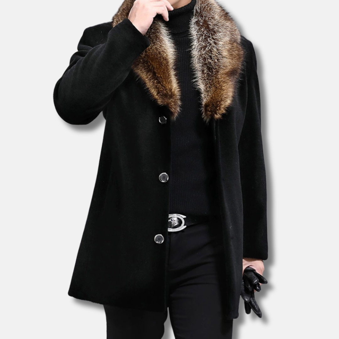 Oliver Mid-Length Coat | Fur Trim Button Front Coat