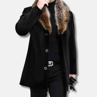 Oliver Mid-Length Coat | Fur Trim Button Front Coat