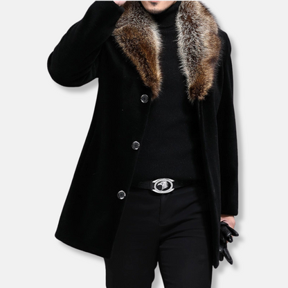 Oliver Mid-Length Coat | Fur Trim Button Front Coat