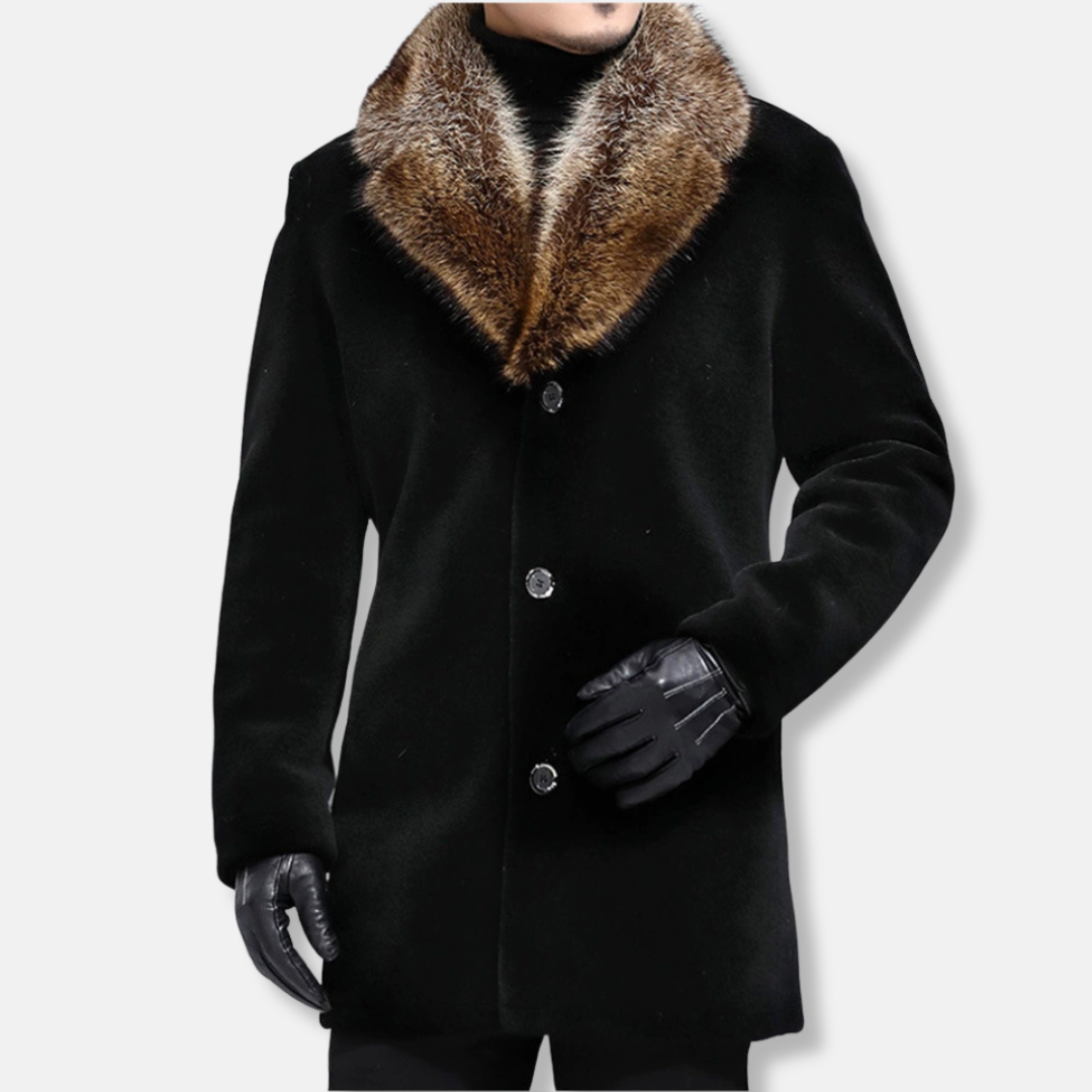 Oliver Mid-Length Coat | Fur Trim Button Front Coat