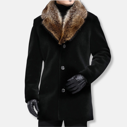 Oliver Mid-Length Coat | Fur Trim Button Front Coat