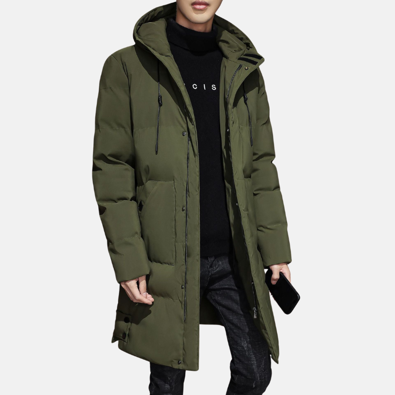 Matthew Hooded Coat | Quilted Mid-Length Relaxed Fit Coat