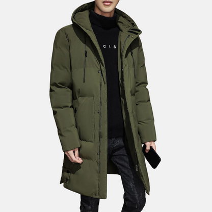 Matthew Hooded Coat | Quilted Mid-Length Relaxed Fit Coat