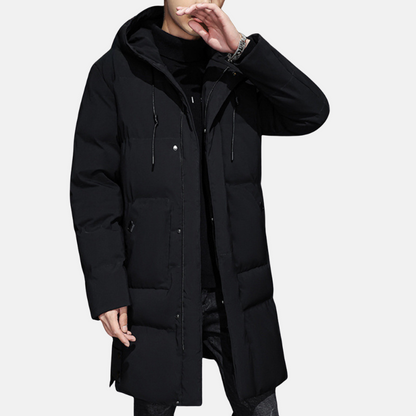 Matthew Hooded Coat | Quilted Mid-Length Relaxed Fit Coat