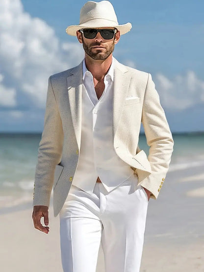 Men’s Blazer – Tailored Fit – Linnen Blend – Notched Lapel – Two-Button Formal Style