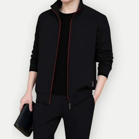 Men’s Zip-Up Jacket – Slim Fit – High Collar – Ribbed Hems