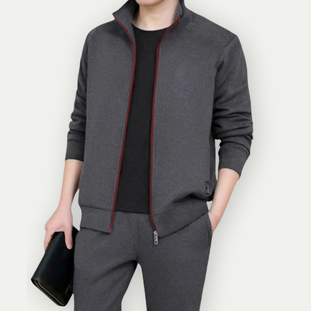 Men’s Zip-Up Jacket – Slim Fit – High Collar – Ribbed Hems