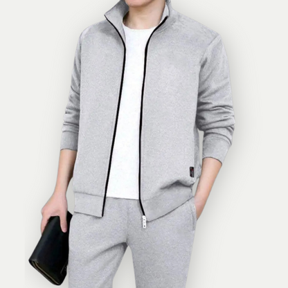 Men’s Zip-Up Jacket – Slim Fit – High Collar – Ribbed Hems