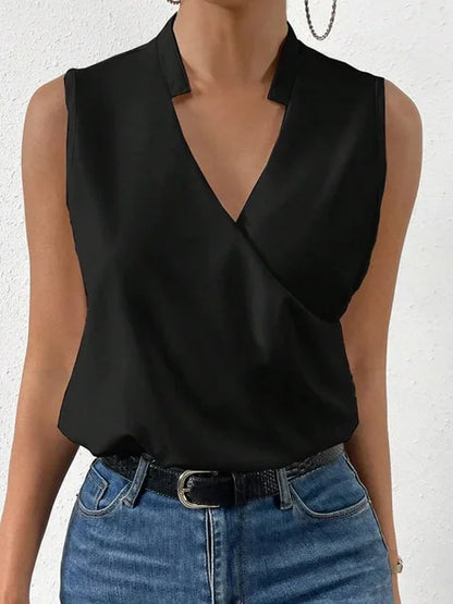 Women’s Sleeveless Top – Wrap V-Neck – Relaxed Fit – Soft Breathable Blend