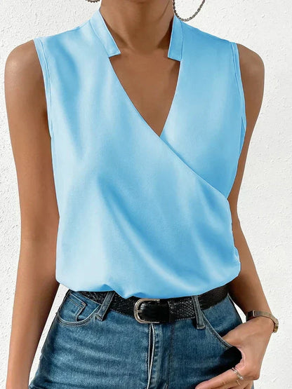 Women’s Sleeveless Top – Wrap V-Neck – Relaxed Fit – Soft Breathable Blend