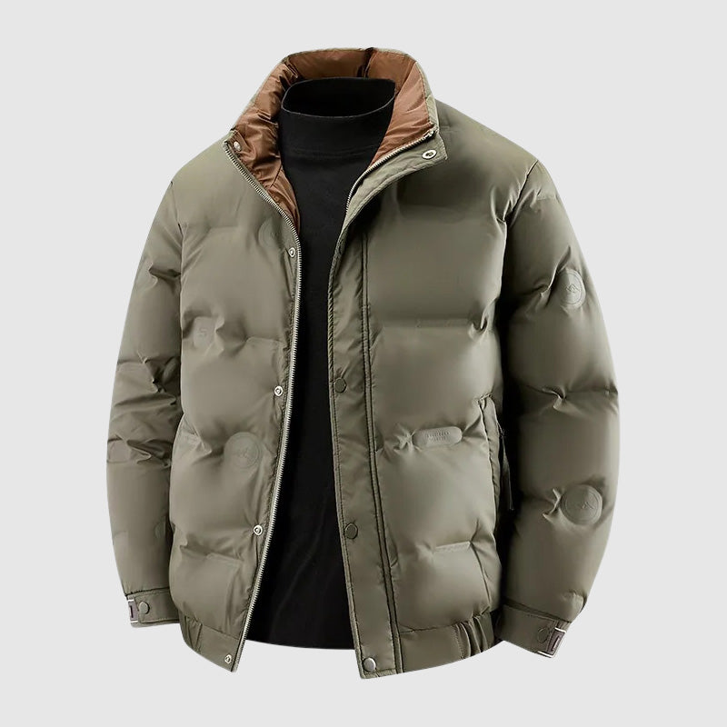 Oliver Quilted Relaxed Fit Puffer Jacket | Stand Collar Button Front Jacket