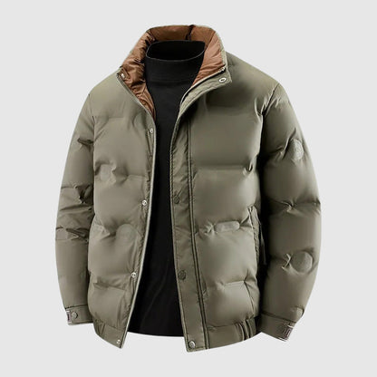 Oliver Quilted Relaxed Fit Puffer Jacket | Stand Collar Button Front Jacket