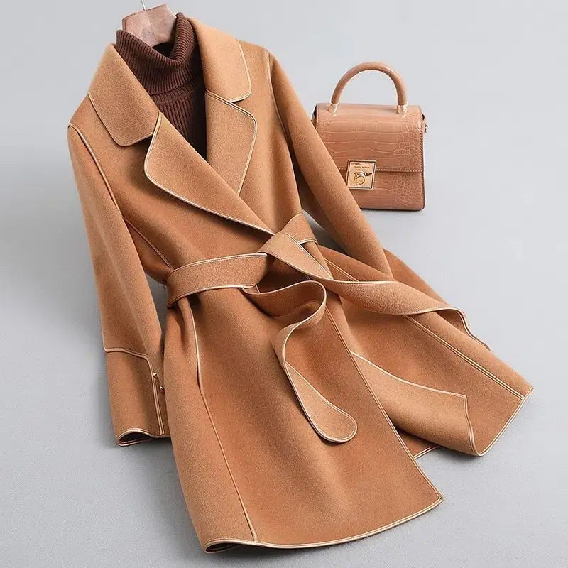 Ivy Slim Fit Wrap Coat | Belted Contrast Trim Coat