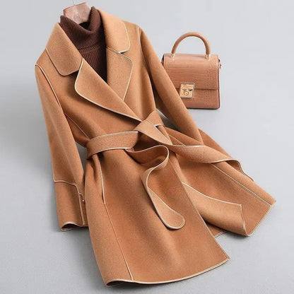 Ivy Slim Fit Wrap Coat | Belted Contrast Trim Coat