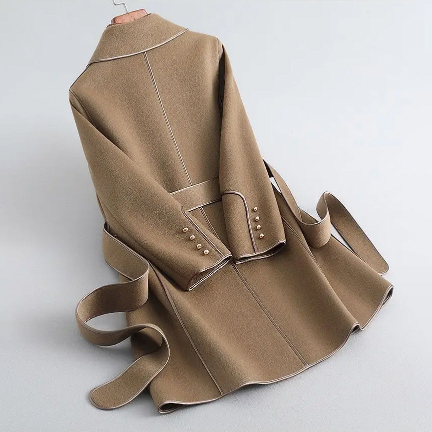 Ivy Slim Fit Wrap Coat | Belted Contrast Trim Coat