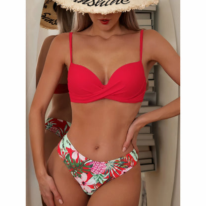 Women’s Three-Piece Bikini Set – High Waist – Crossover Top – Adjustable Straps – Breathable Blend