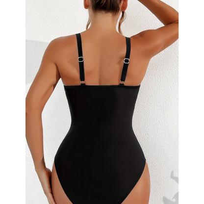 Women’s Swimsuit – Plunging Neckline – Mesh Panels – High-Cut Leg – Breathable Blend