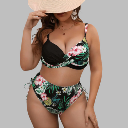 Women’s Bikini Set – Twist Front Top – High Waist – Adjustable Straps – Side Tie Bottom