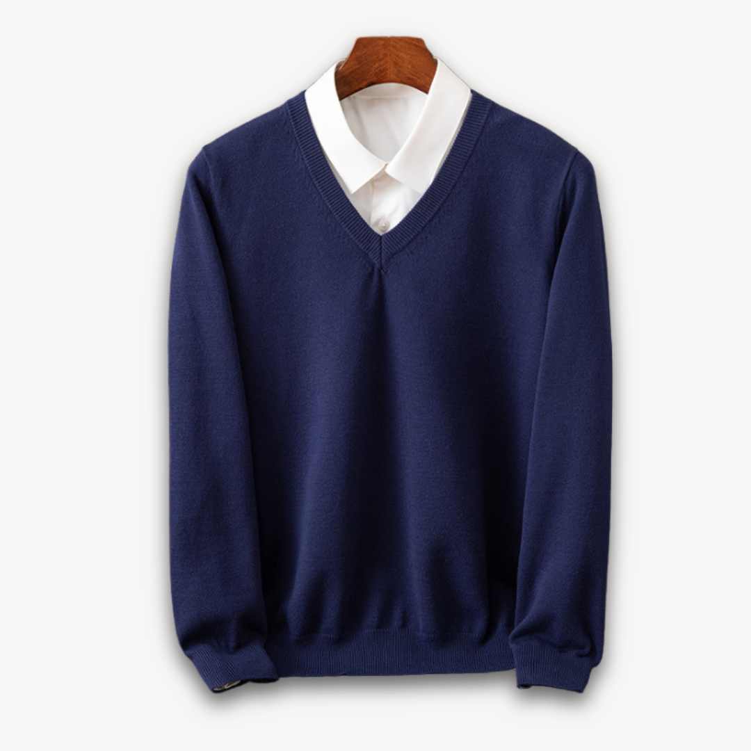 Men’s V-Neck Sweater – Slim Fit – Luxury Fabric – Soft Knit Ribbed Detailing