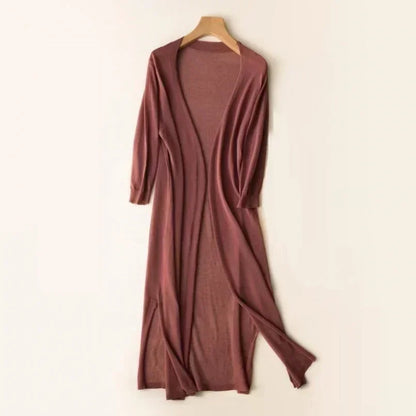 Women’s Long Cardigan – Lightweight Knit – Open Front – 3/4 Sleeve – Relaxed Fit