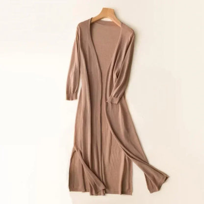Women’s Long Cardigan – Lightweight Knit – Open Front – 3/4 Sleeve – Relaxed Fit