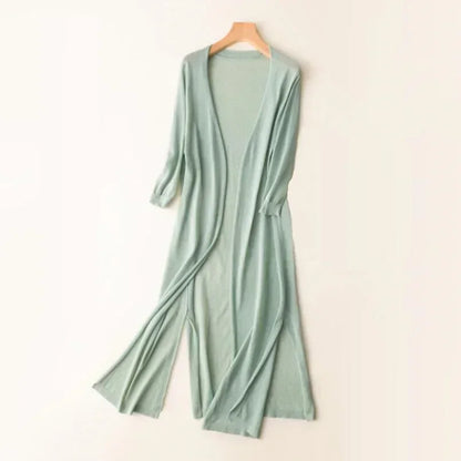 Women’s Long Cardigan – Lightweight Knit – Open Front – 3/4 Sleeve – Relaxed Fit