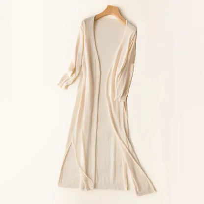 Women’s Long Cardigan – Lightweight Knit – Open Front – 3/4 Sleeve – Relaxed Fit