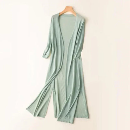 Women’s Long Cardigan – Lightweight Knit – Open Front – 3/4 Sleeve – Relaxed Fit